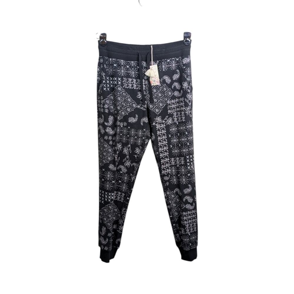 NEW Johnny Was Ruth Bandana Jogger Pants Small Black Paisley French Terry - Picture 11 of 11